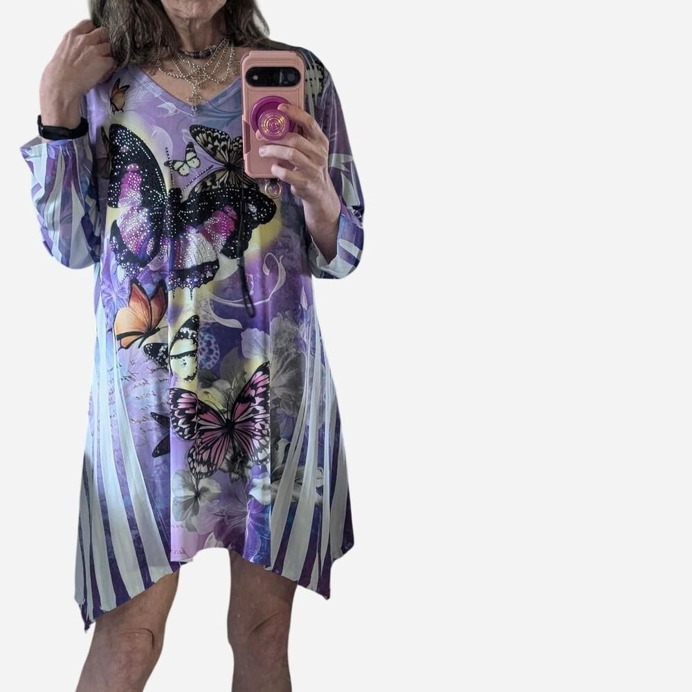 Vintage Y2k Women's Purple Butterfly Dress Tunic